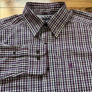 Ariat Pro Series Men’s Purple Plaid Western Shirt M Vented Back Rodeo Cowboy